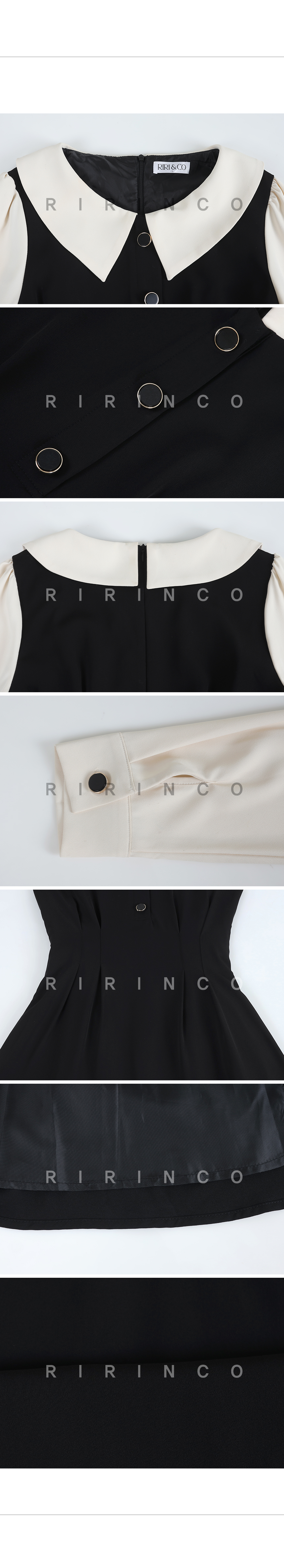RIRINCO 配色ビッグカラーピンタックロングワンピース